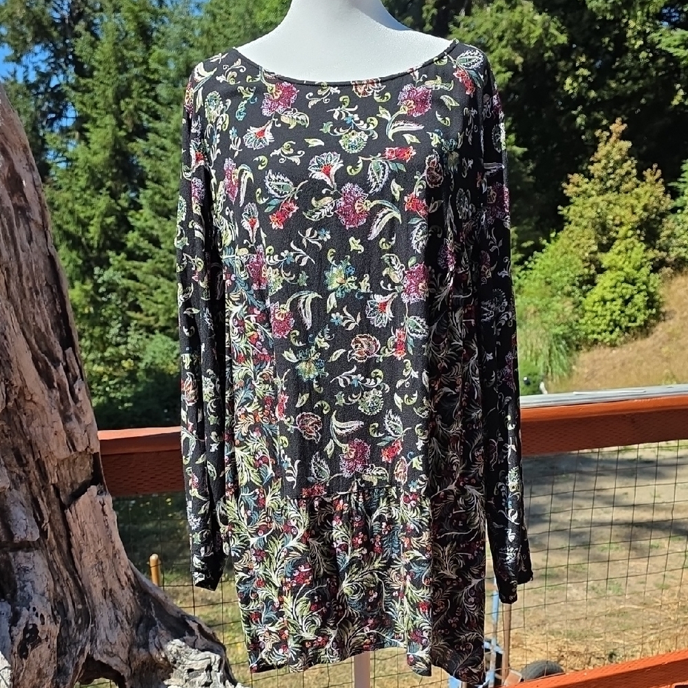 J. Jill Black Floral Long Sleeve Dress (T17)